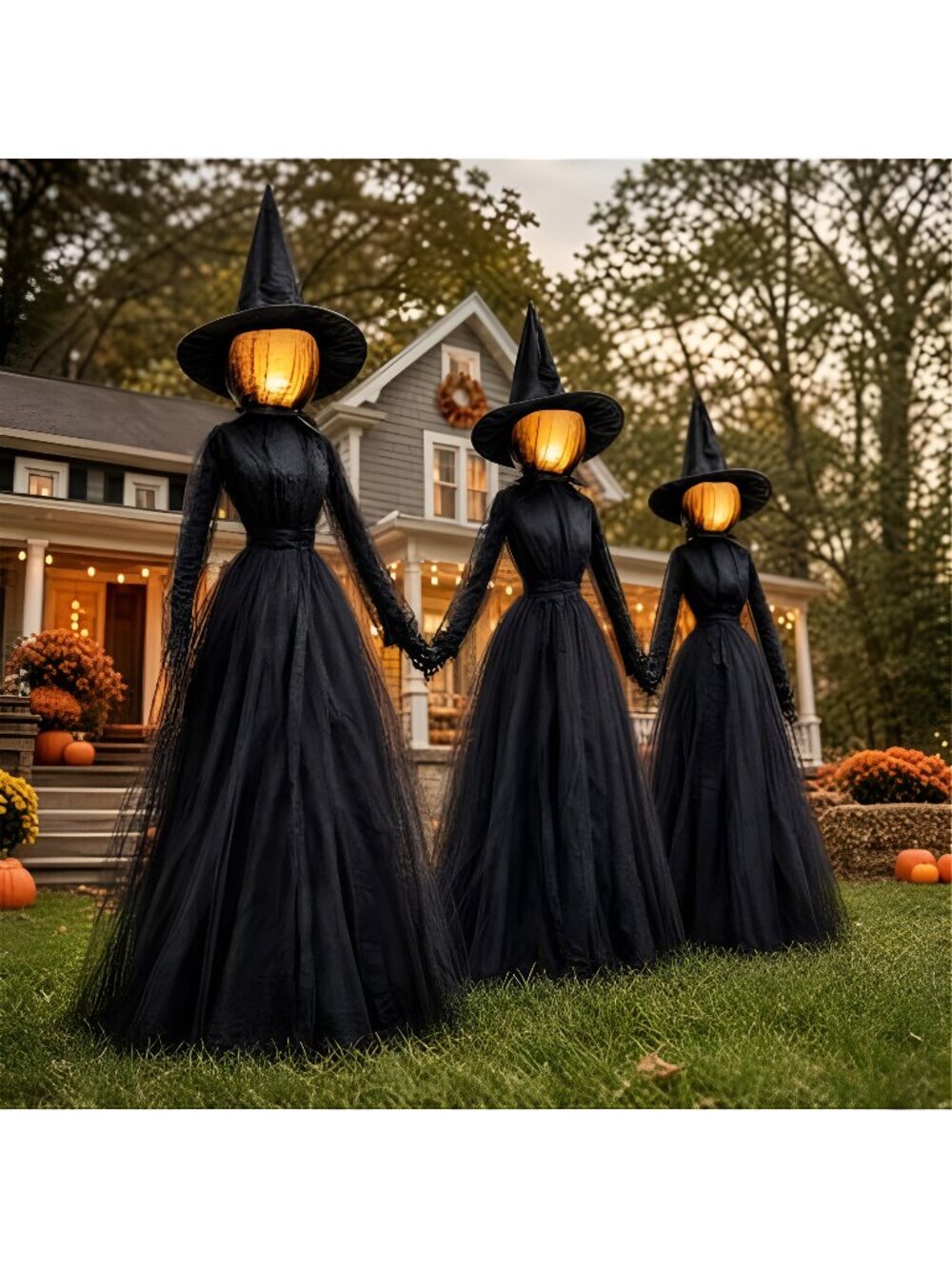 Halloween Decorations Outdoor, 6 FT Set of 3 Light Up Witches Holding Hands